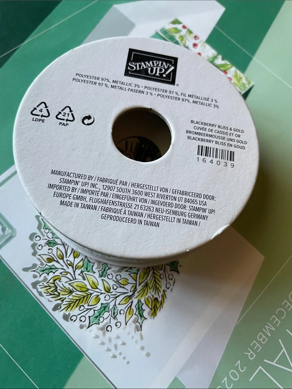 Stampin' Up! Blackberry Bliss Ribbon with Metallic Gold Edge